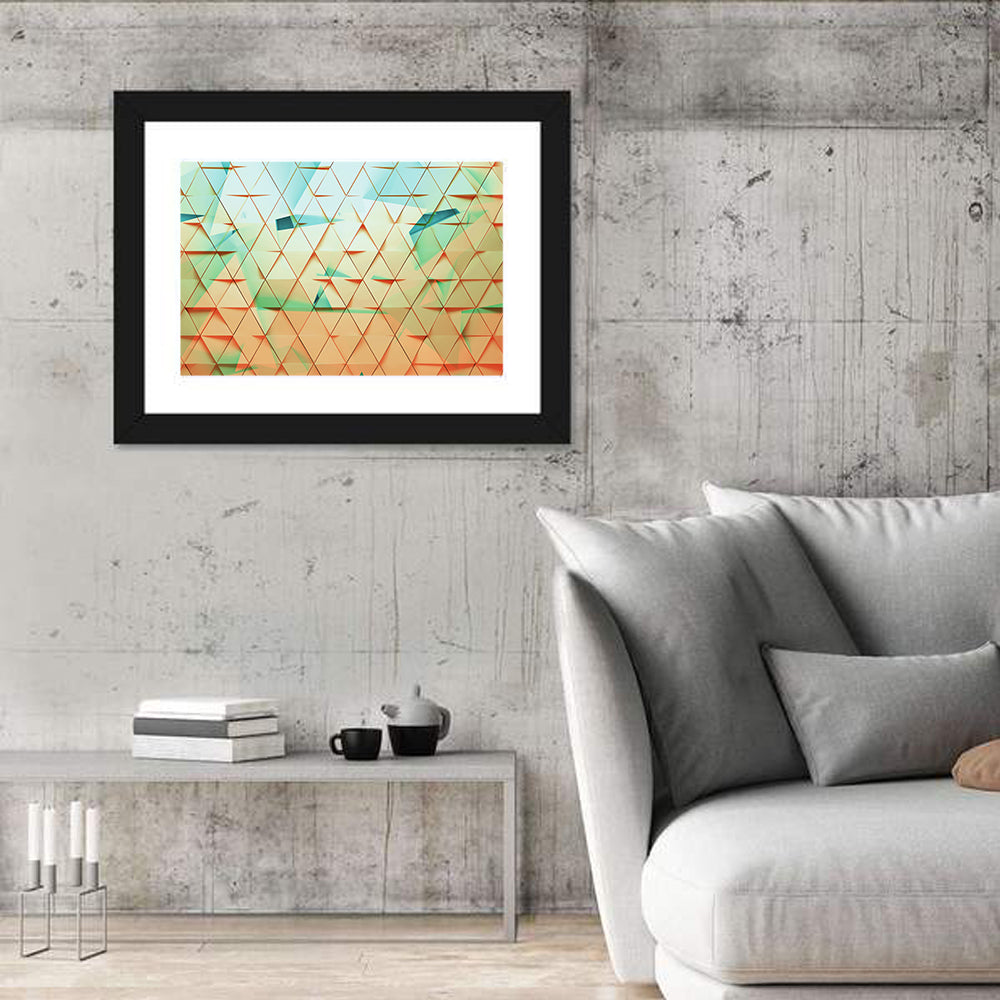 Translucent Triangle Grid Wall Art in a room, landscape