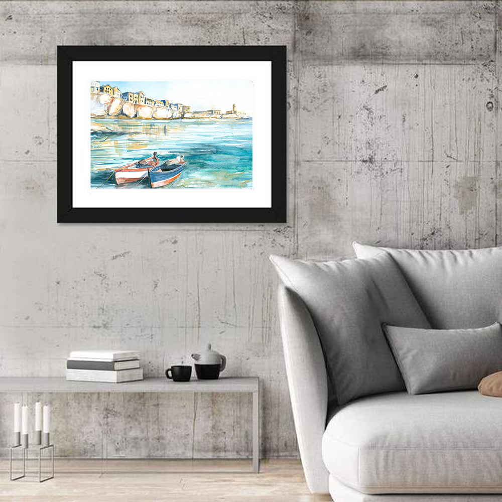 Two Boats Coastal Watercolor Wall Art
