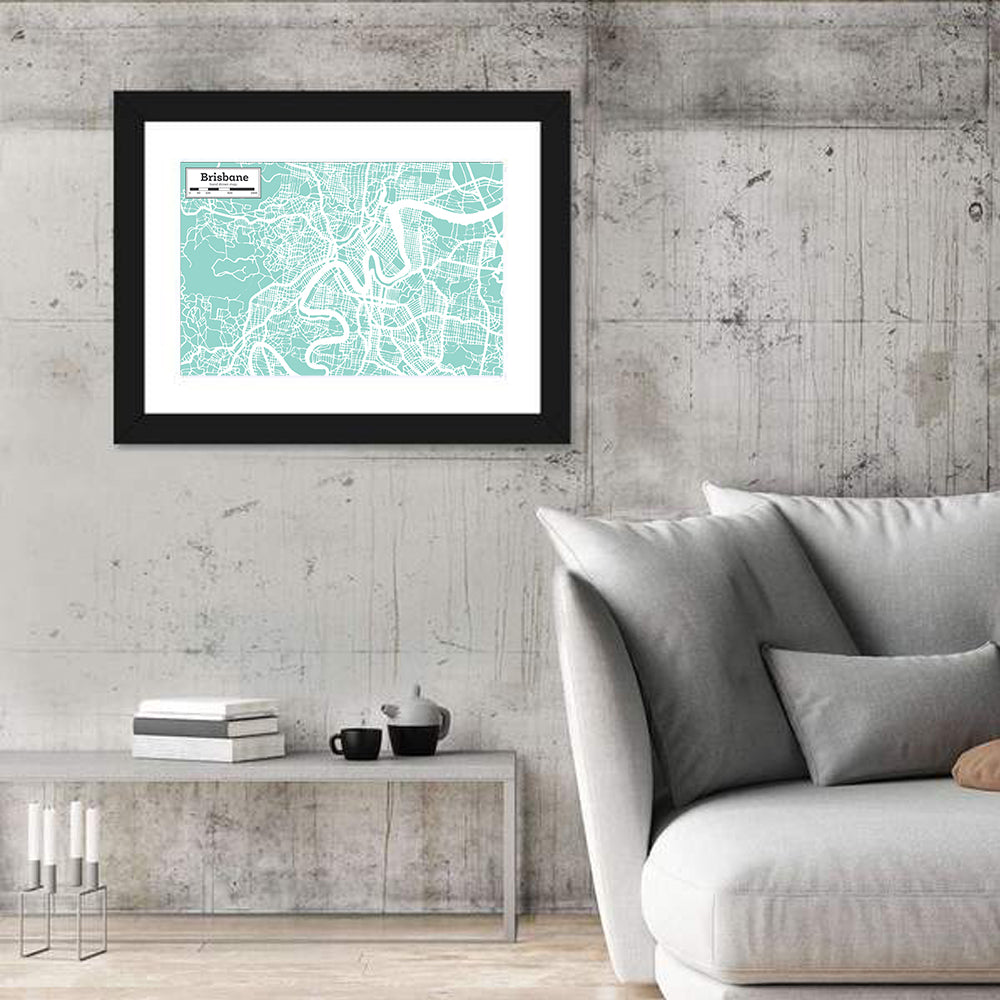 Brisbane City Map Wall Art in a room, landscape