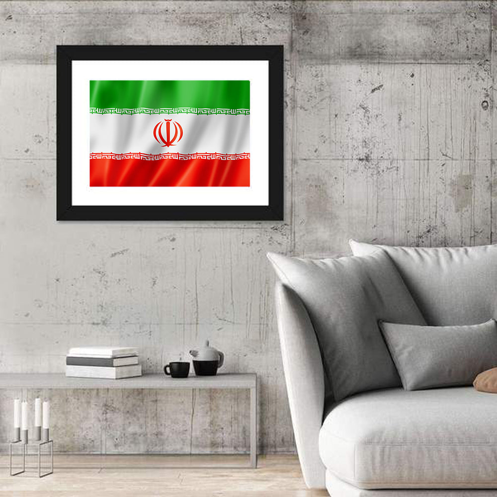 Iran National Flag Wall Art in a room, landscape