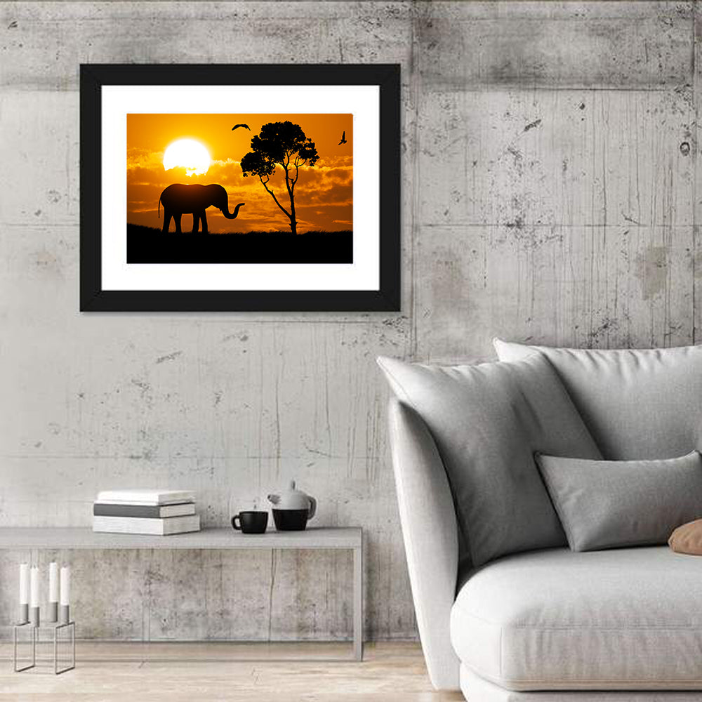 Sunset Elephant Silhouette Wall Art