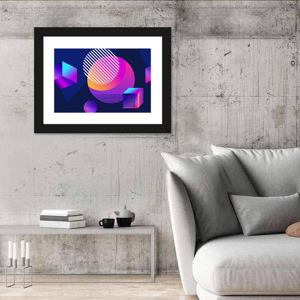 Isometric Shapes in Blue and Purple Wall Art