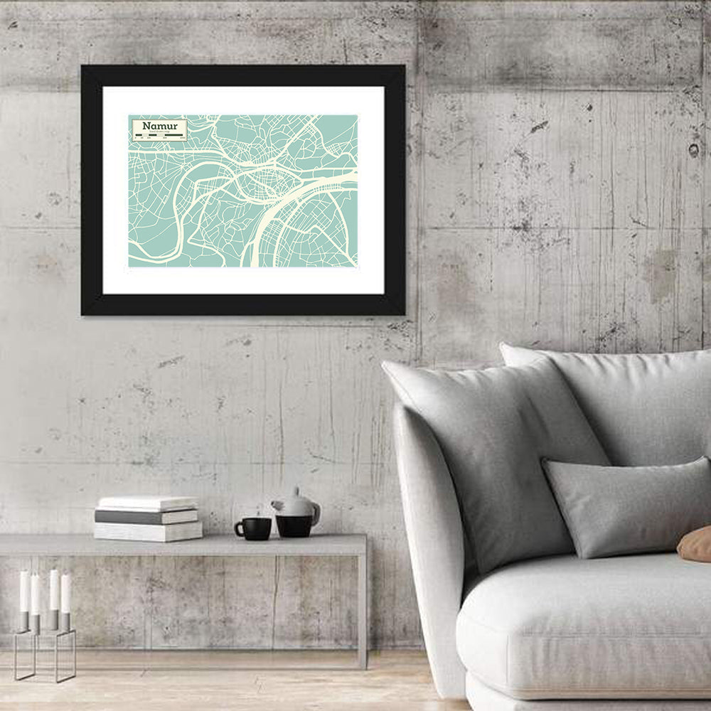 Namur Aerial Map Wall Art in a room, landscape