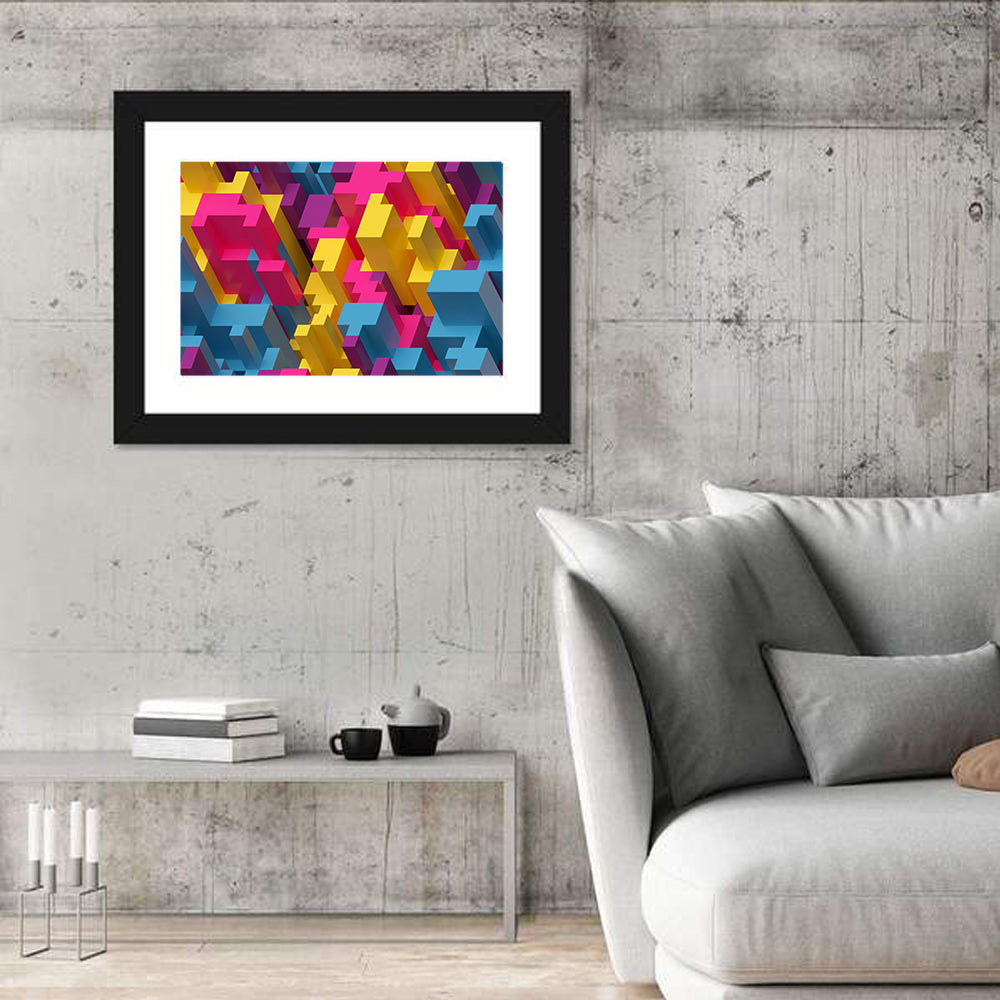 Isometric Voxel Cluster Wall Art