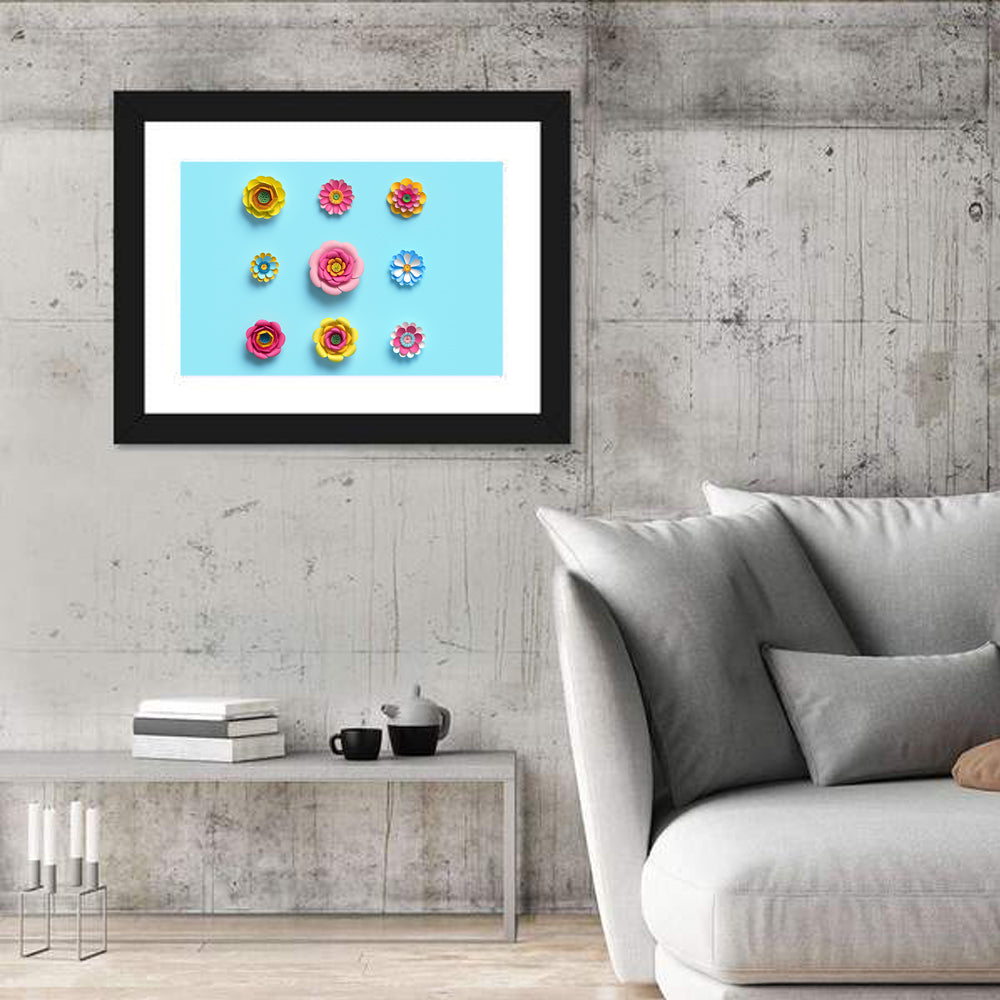 Craft Paper Flowers Wall Art in a room, landscape
