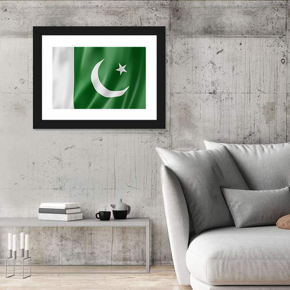 Waving Pakistan Flag Wall Art in a room, landscape