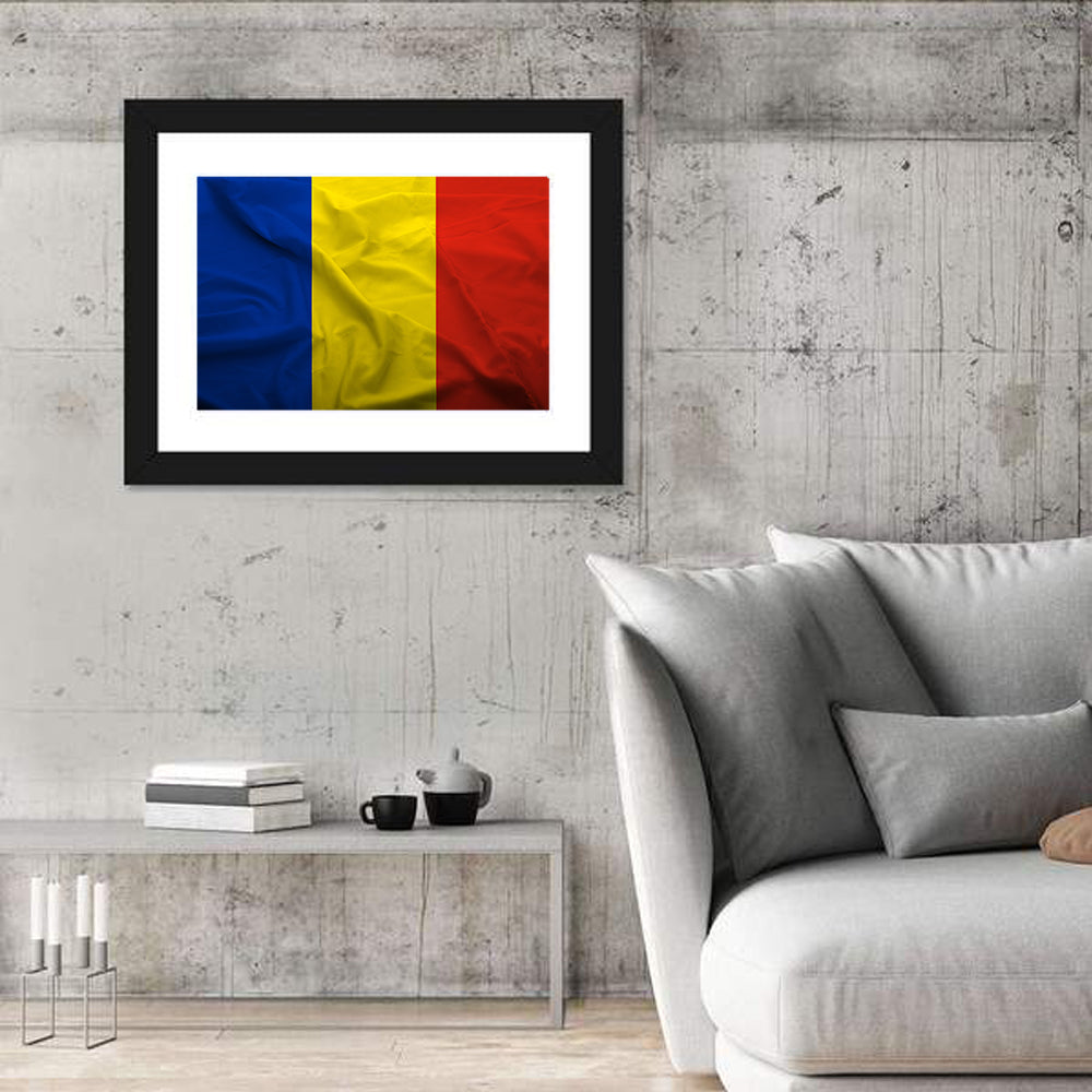 Romanian Flag Wall Art in a room, landscape