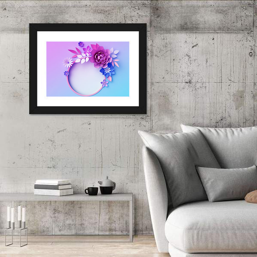 3d Neon Paper Flowers Wall Art in a room, landscape