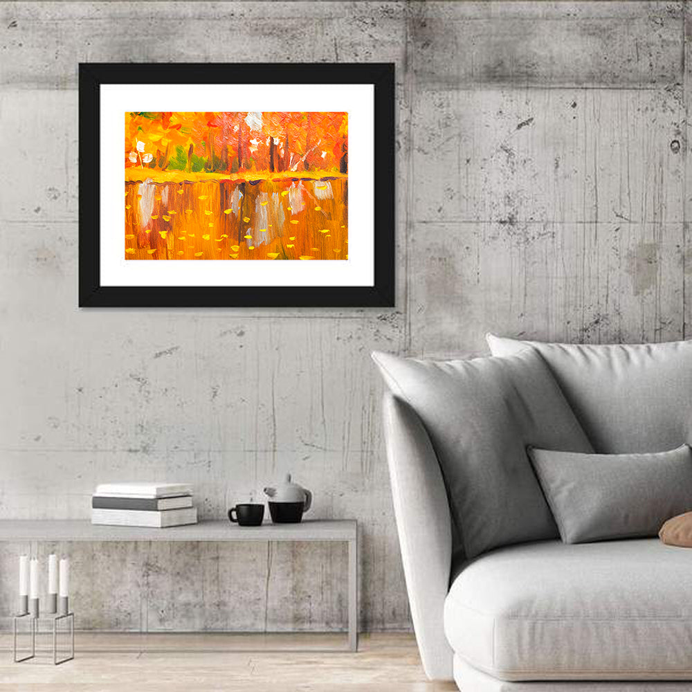 Autumn Trees Oil Painting Wall Art in a room, landscape