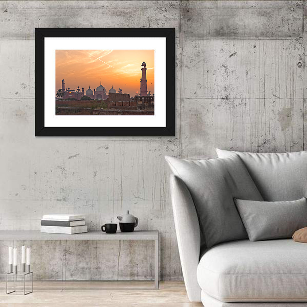 Badshahi Mosque at Golden Dusk Wall Art in a room, landscape