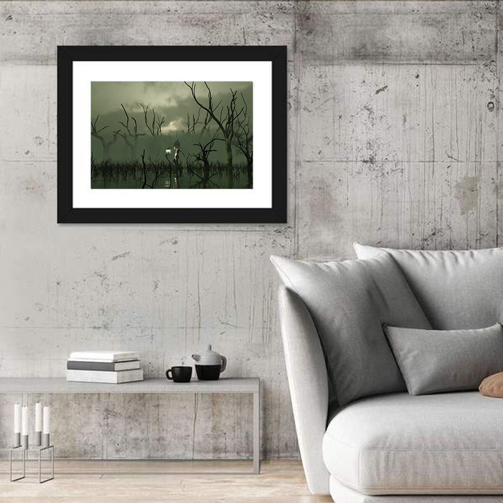 Will O the Wisp in Misty Swamp Wall Art in a room, landscape