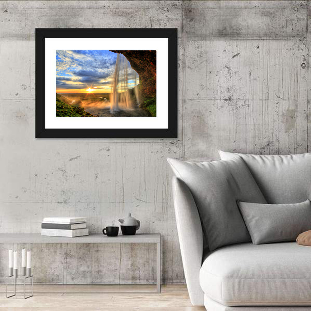 Seljalandfoss Waterfall At Sunset Wall Art