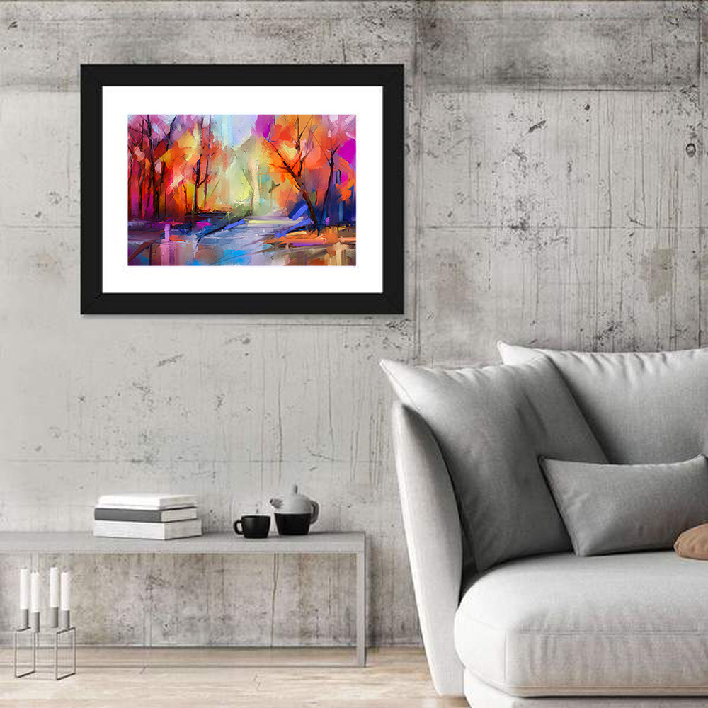 Autumn Forest Oil Painting Wall Art in a room, landscape
