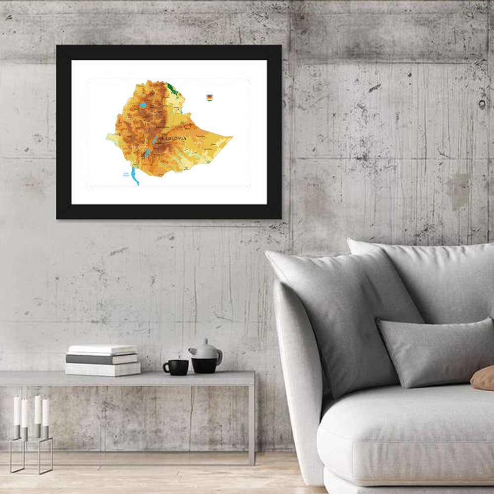 Ethiopia Topographic Map Wall Art in a room, landscape