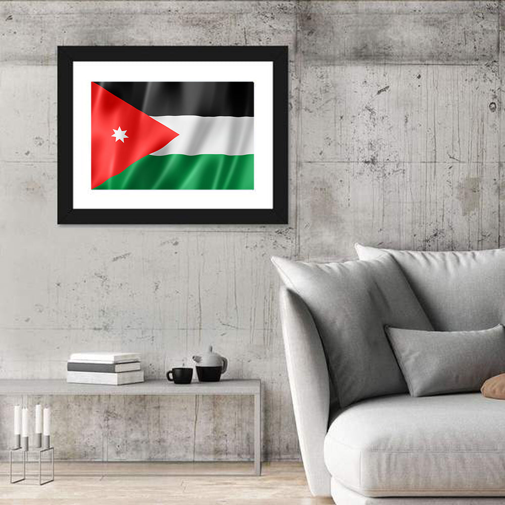 Jordan Flag with White Seven-pointed Star Wall Art in a room, landscape