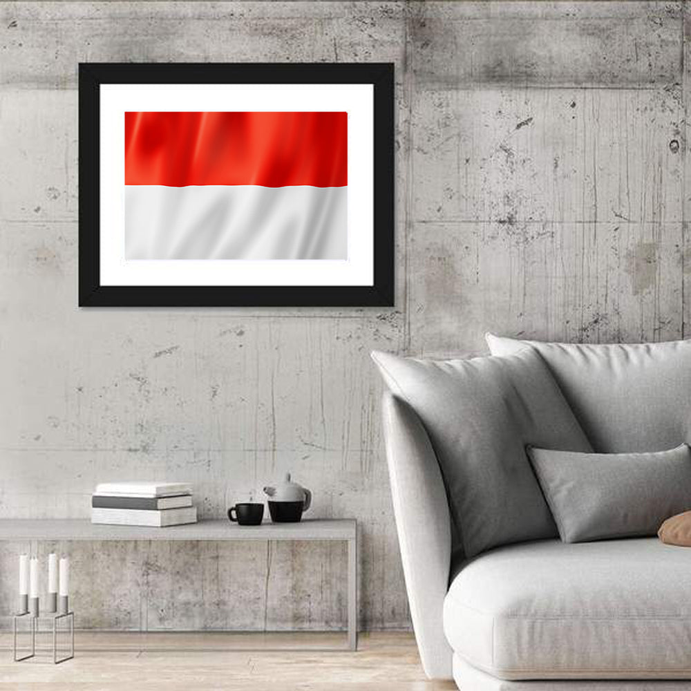 Indonesian Flag Waving Red and White Wall Art in a room, landscape
