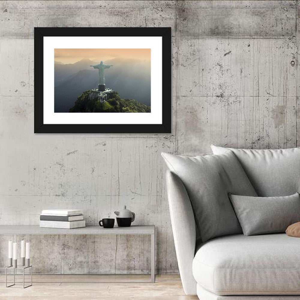 Christ the Redeemer at Golden Hour Wall Art in a room, landscape