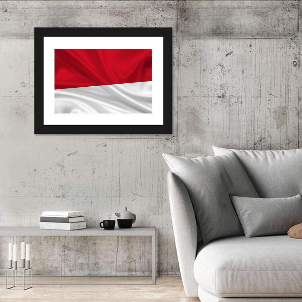 Indonesia Monaco Waving Flag Wall Art in a room, landscape