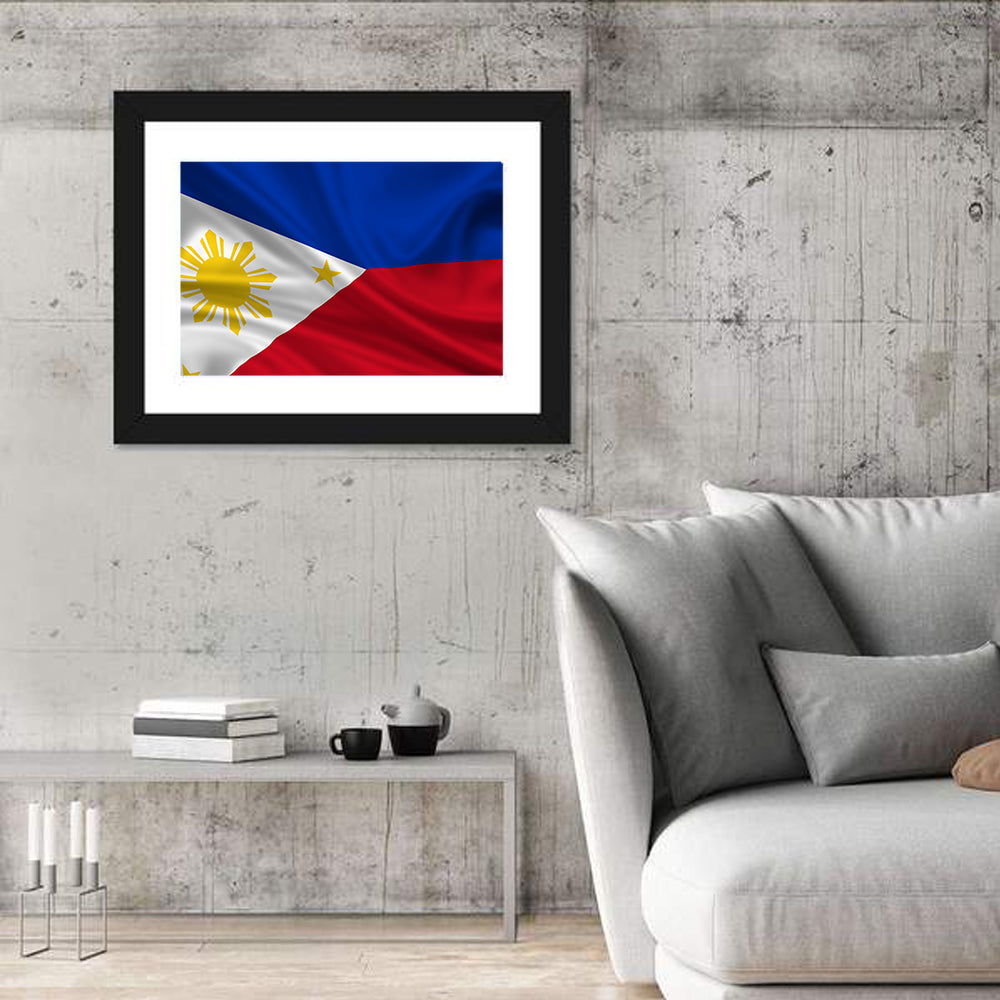 Philippine Flag with Stylized Sun Wall Art in a room, landscape
