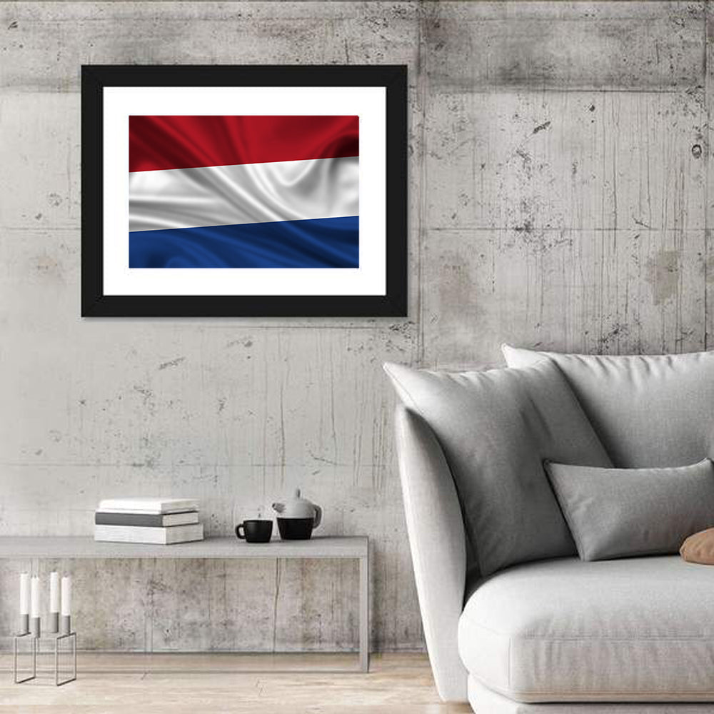 Dutch Tricolor Flag Wall Art in a room, landscape