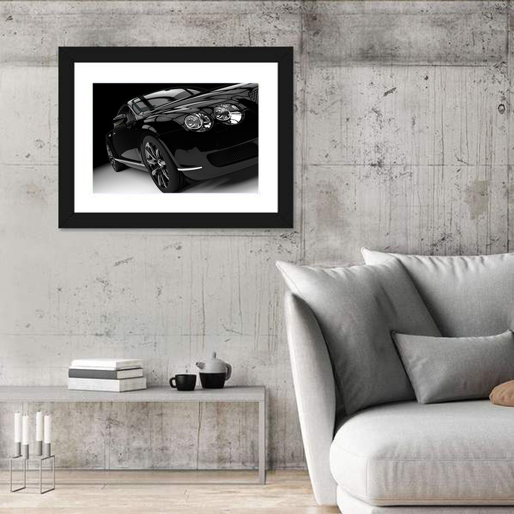 Black Luxury Car Close-up Wall Art in a room, landscape