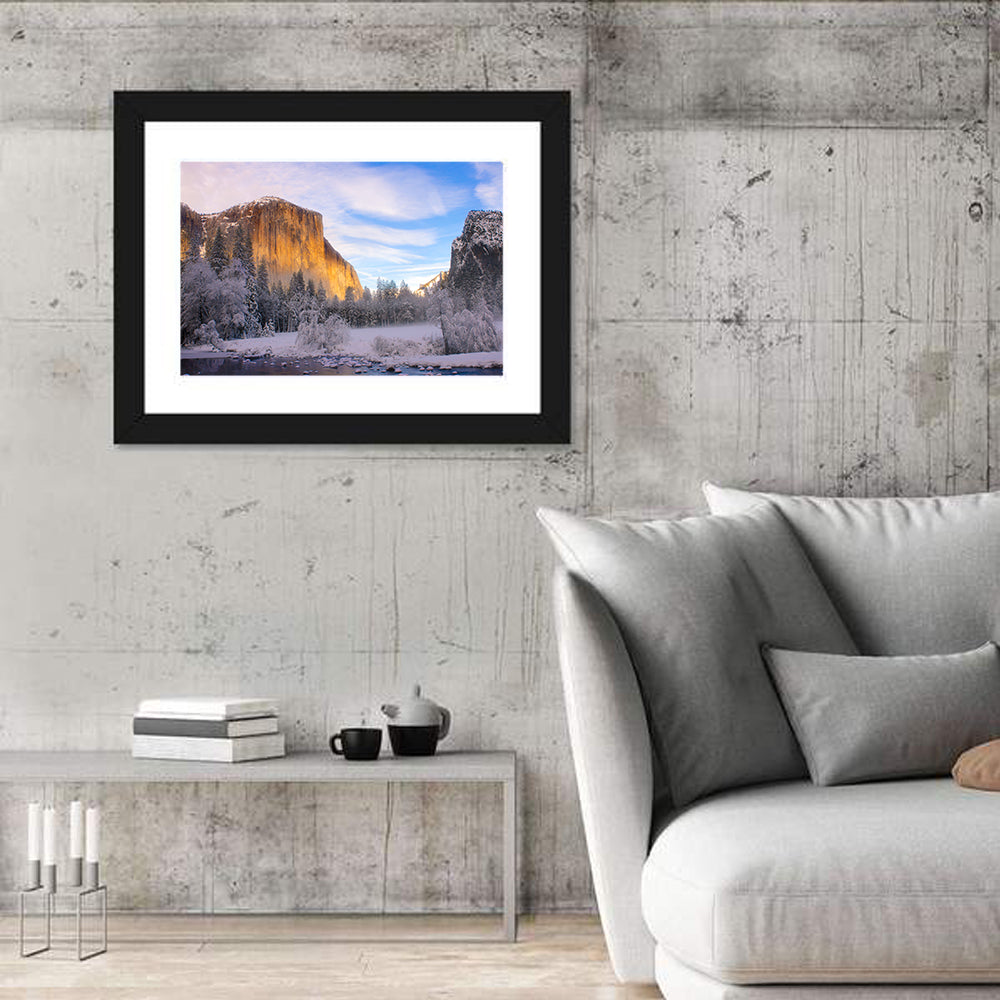 El Capitan in Winter, Yosemite Valley Wall Art in a room, landscape
