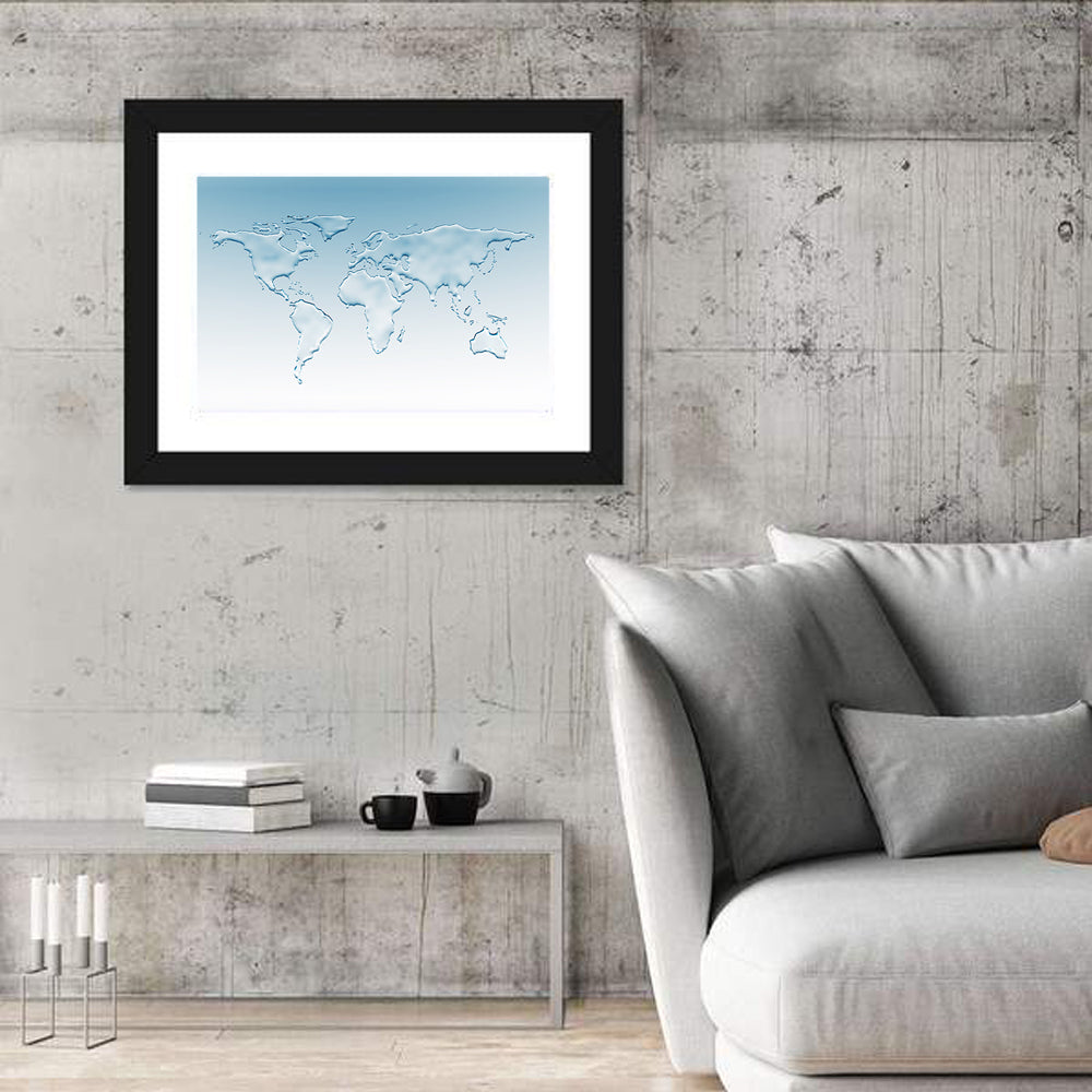 Embossed Water World Map Wall Art