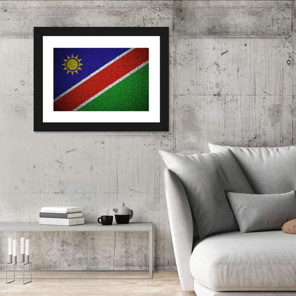 Namibian Flag Graphic Wall Art in a room, landscape