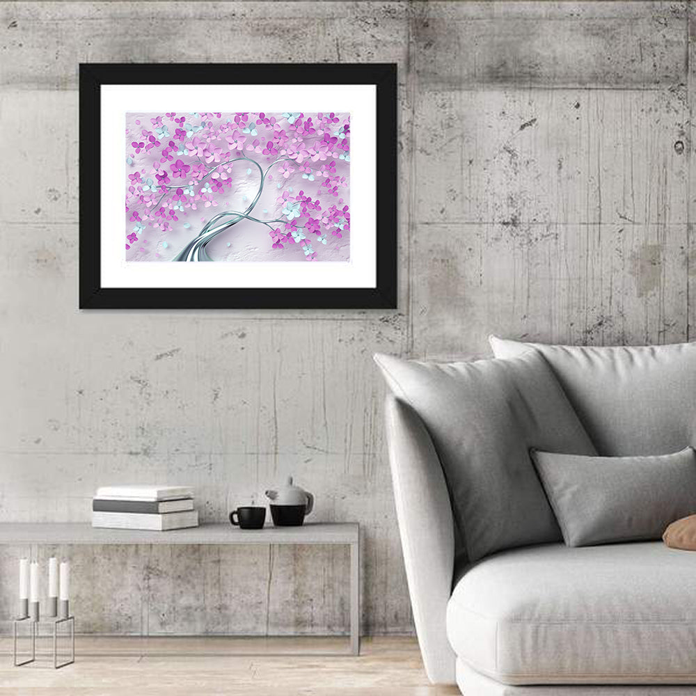 3d Flowering Tree Mural Wall Art in a room, landscape