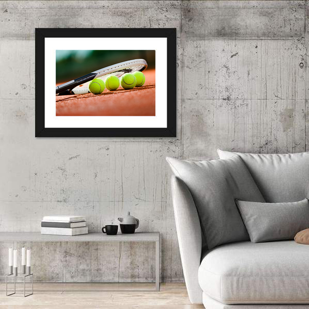 Tennis Balls Along Racket Frame Wall Art
