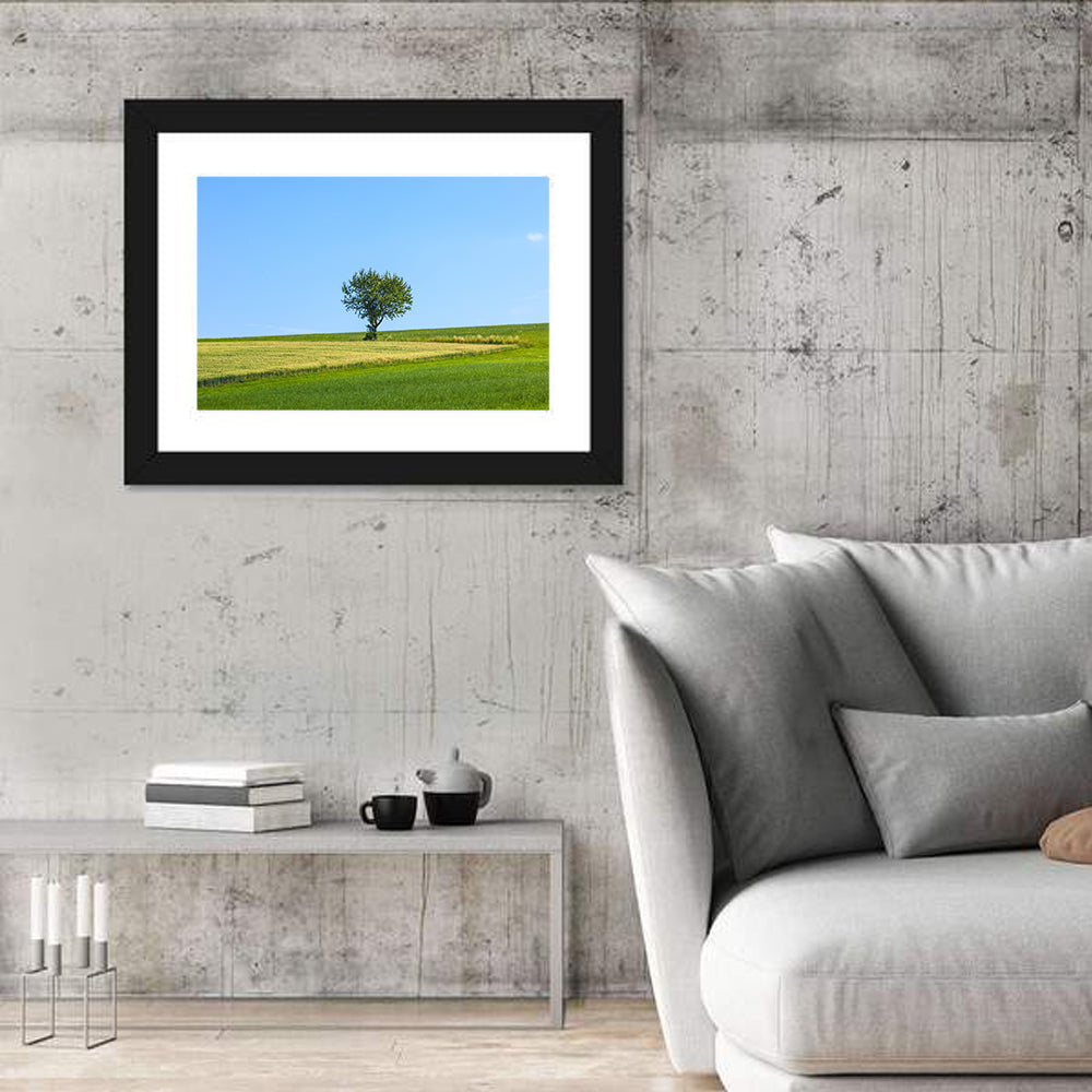 Solitary Tree on Rolling Meadow Wall Art in a room, landscape