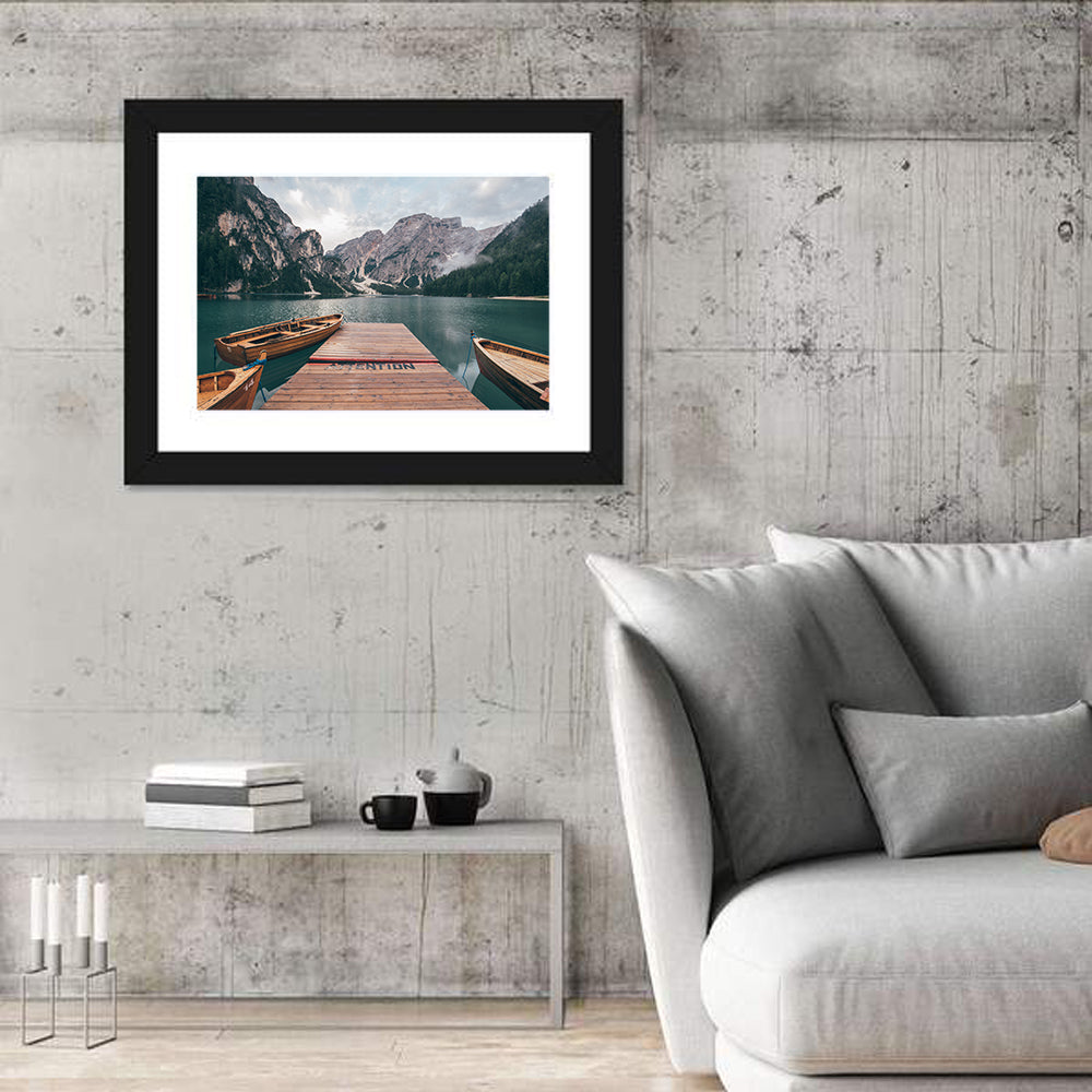 Lago Di Braies Dock, Dolomites Wall Art in a room, landscape
