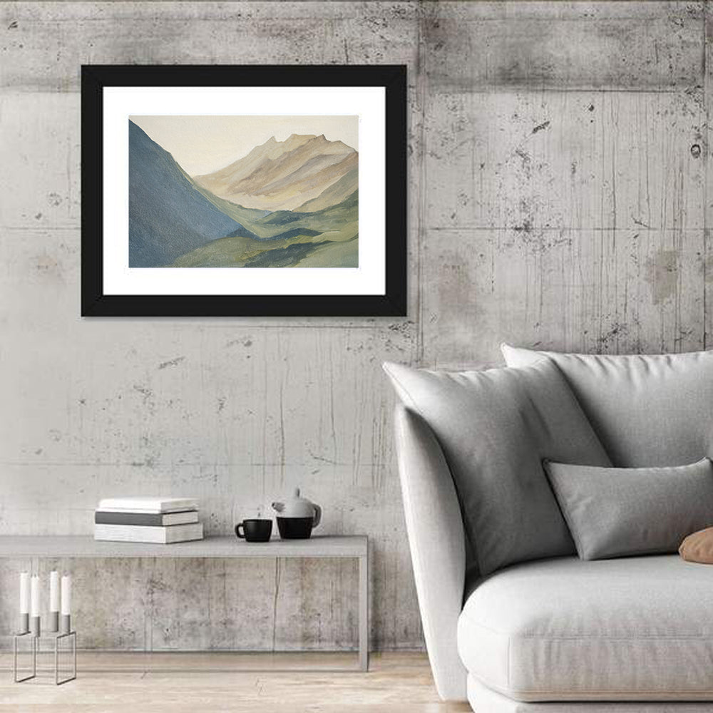 Dawn Over Layered Mountains Wall Art in a room, landscape