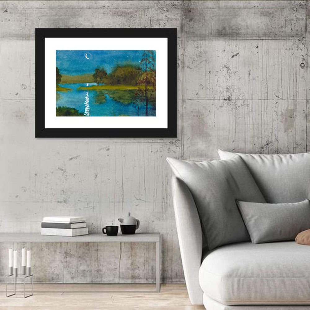 Quiet River Under Moonlight Wall Art