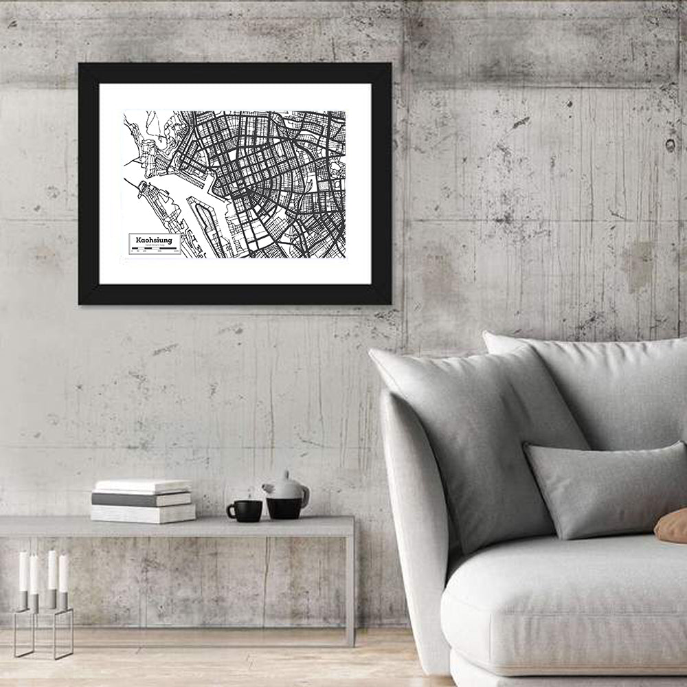 Kaohsiung Aerial Map Wall Art in a room, landscape