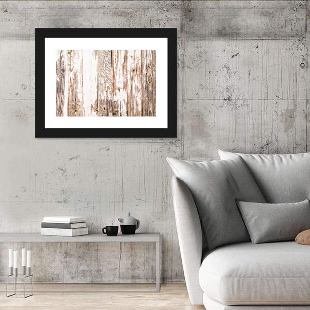Weathered Wood Plank Texture Wall Art in a room, landscape