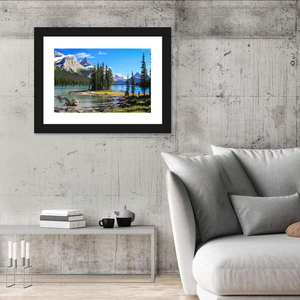 Spirit Island, Maligne Lake Wall Art in a room, landscape