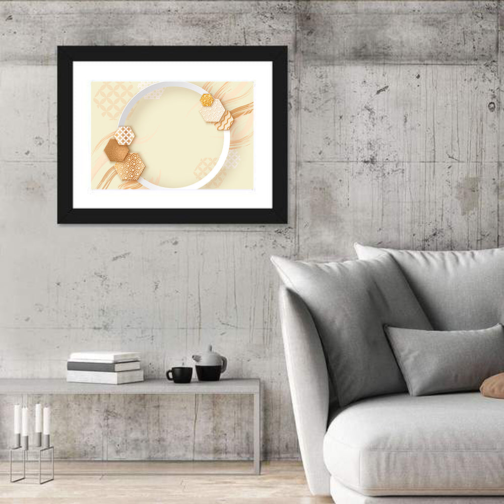 Cream and Gold Geometric Circle Wall Art in a room, landscape