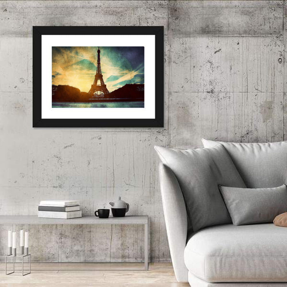 Eiffel Tower Sunset Reflection Wall Art