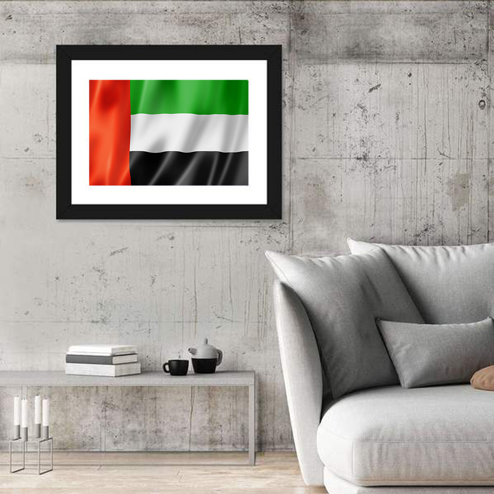UAE Flag Waving Wall Art in a room, landscape