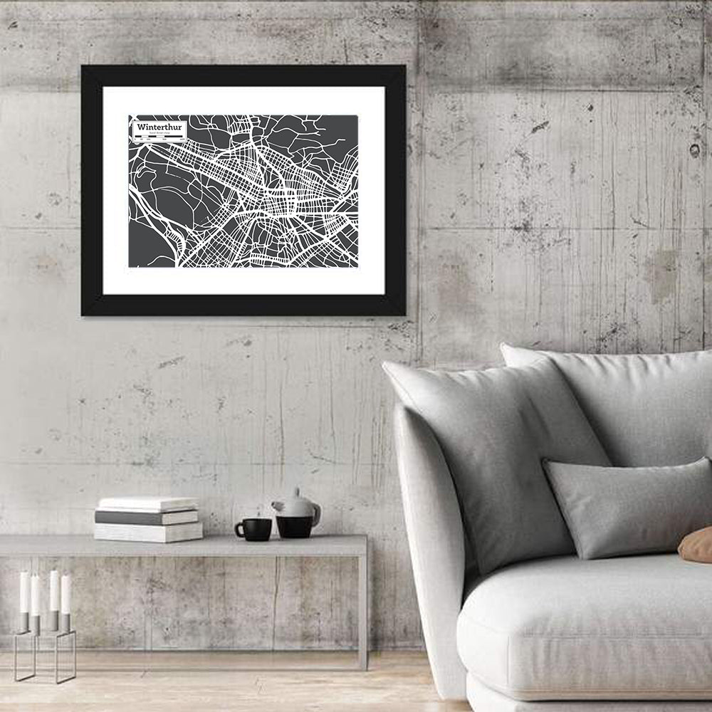 Winterthur Street Map Wall Art in a room, landscape
