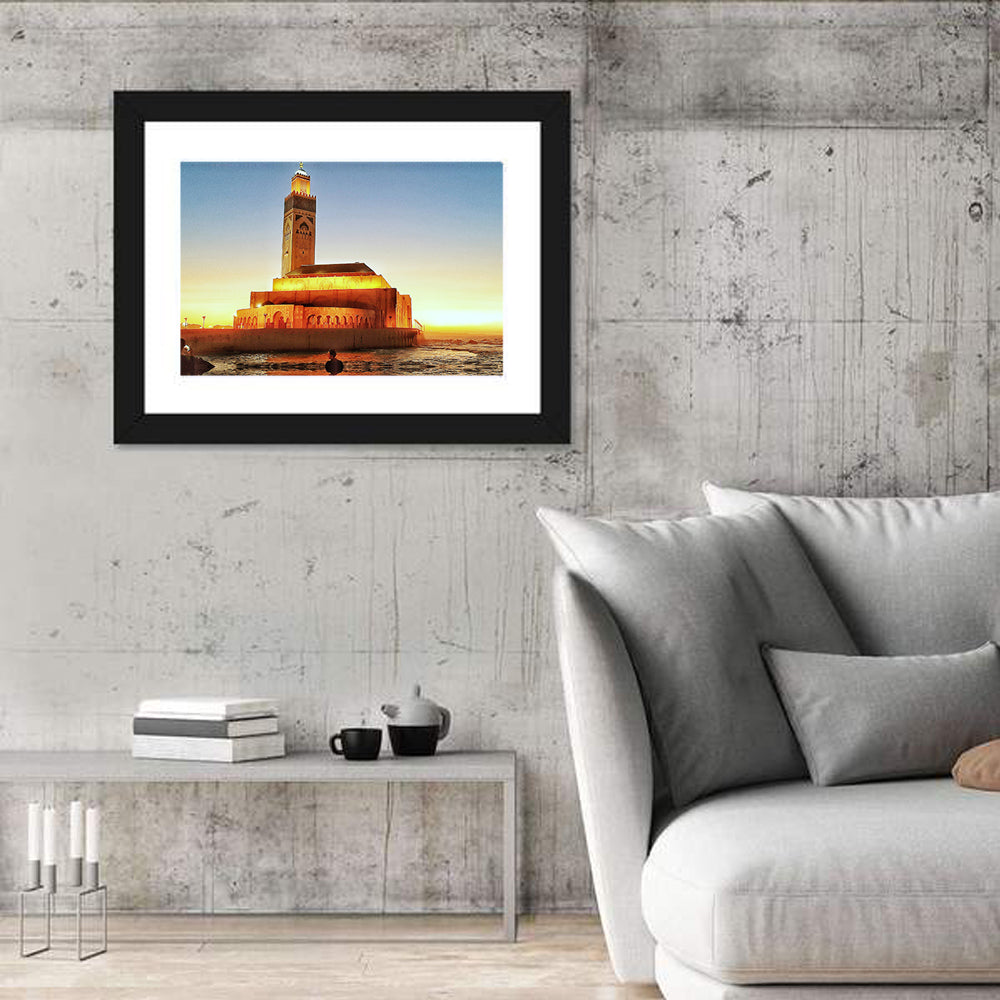 Hassan Ii Mosque at Sunset, Casablanca Wall Art in a room, landscape