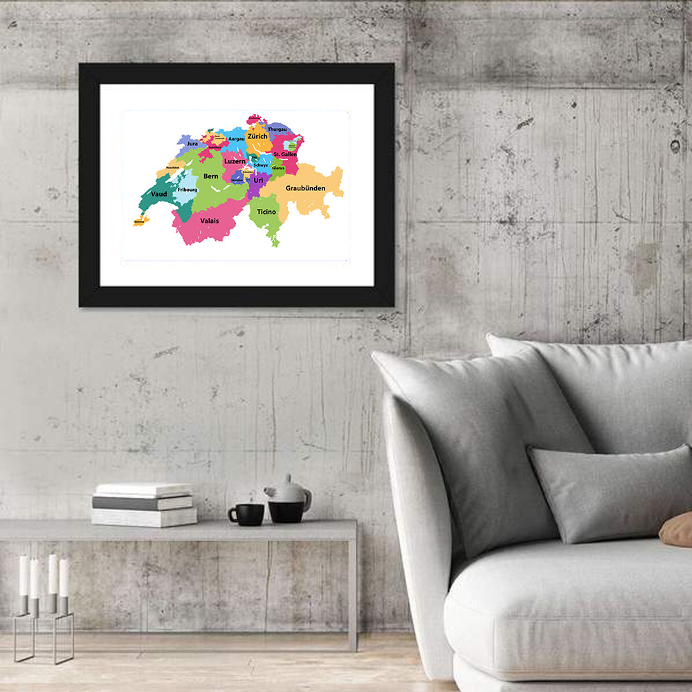 Switzerland Vector Map Wall Art in a room, landscape