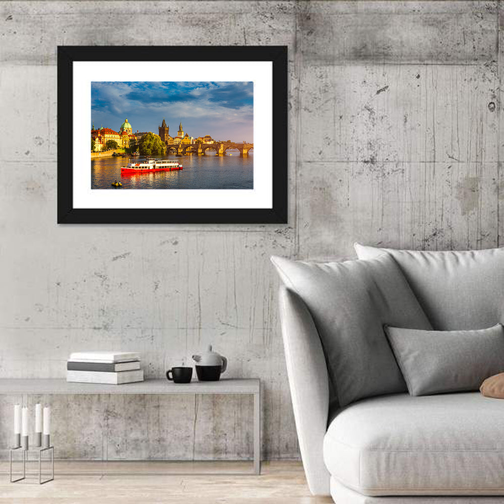 Charles Bridge at Golden Hour Wall Art in a room, landscape