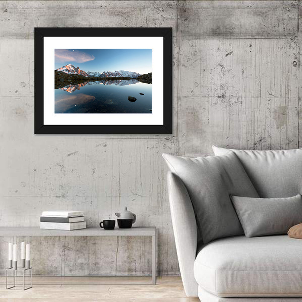 Lac De Chésserys Reflection, Chamonix Wall Art in a room, landscape