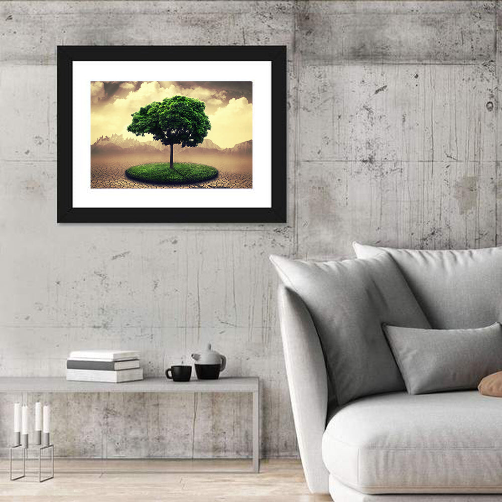 Circular Grass Oasis with Lone Tree Wall Art
