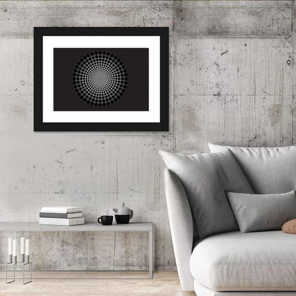 Monochrome Checkerboard Spiral Wall Art