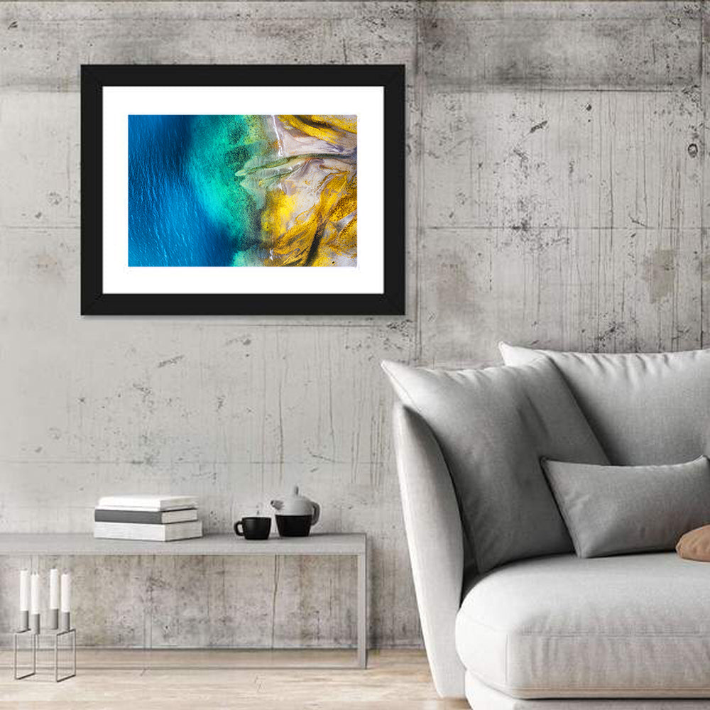 Iceland Aerial Coastline Wall Art in a room, landscape