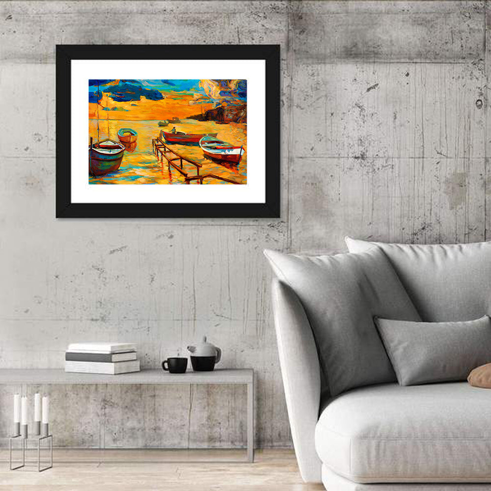 Wooden Pier at Sunset Wall Art in a room, landscape