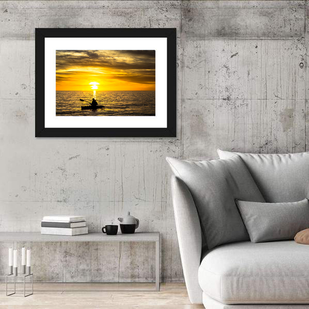 Kayaker at Golden Sunset Wall Art in a room, landscape